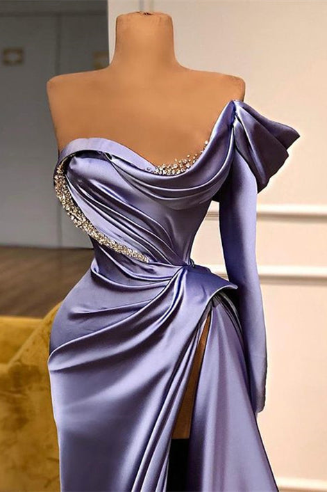 Mermaid Slit Evening Dress with Beads - Amazing Long Sleeves-Occasion Dress-BallBride