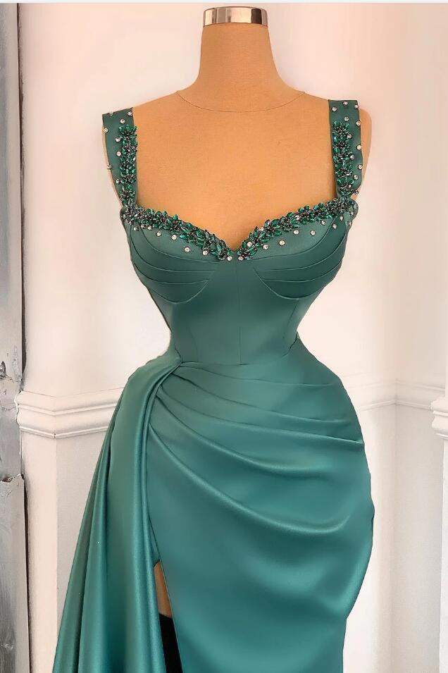 Mermaid Straps Beadings Prom Dress with Slit-BallBride