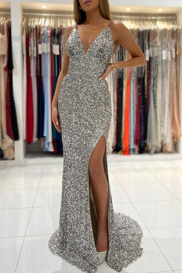 Mermaid V-Neck Prom Dress With Slit-BallBride