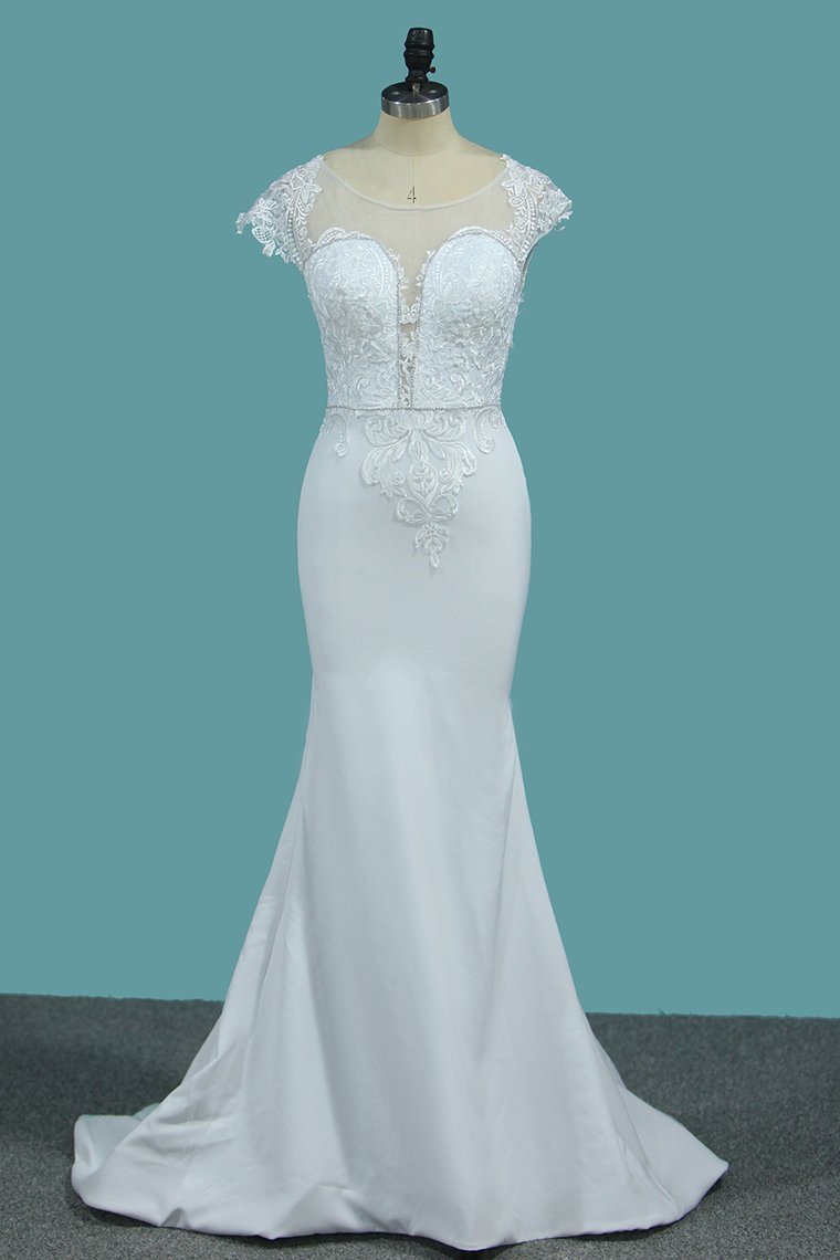 Mermaid Wedding Dress with Chic Bateau Beadings and Lace Appliques-Wedding Dresses-BallBride