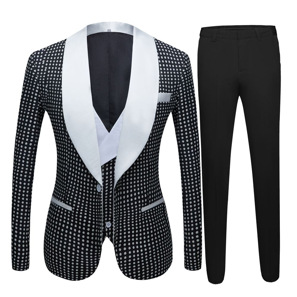 Modern Black Dot Slim Fit Shawl Lapel Wedding Suit For Men-Wedding Suits-BallBride