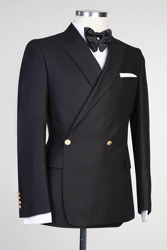 Modern Black Peaked Lapel Wedding Suit for Men-Wedding Suits-BallBride