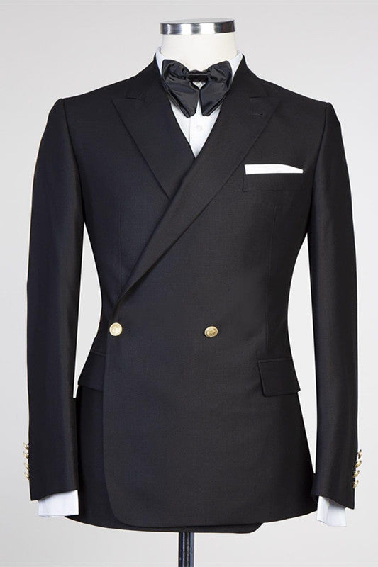 Modern Black Peaked Lapel Wedding Suit for Men-Wedding Suits-BallBride