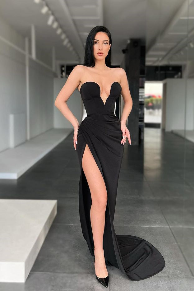 Modern Black Sweetheart Mermaid Prom Dress with Split-Occasion Dress-BallBride