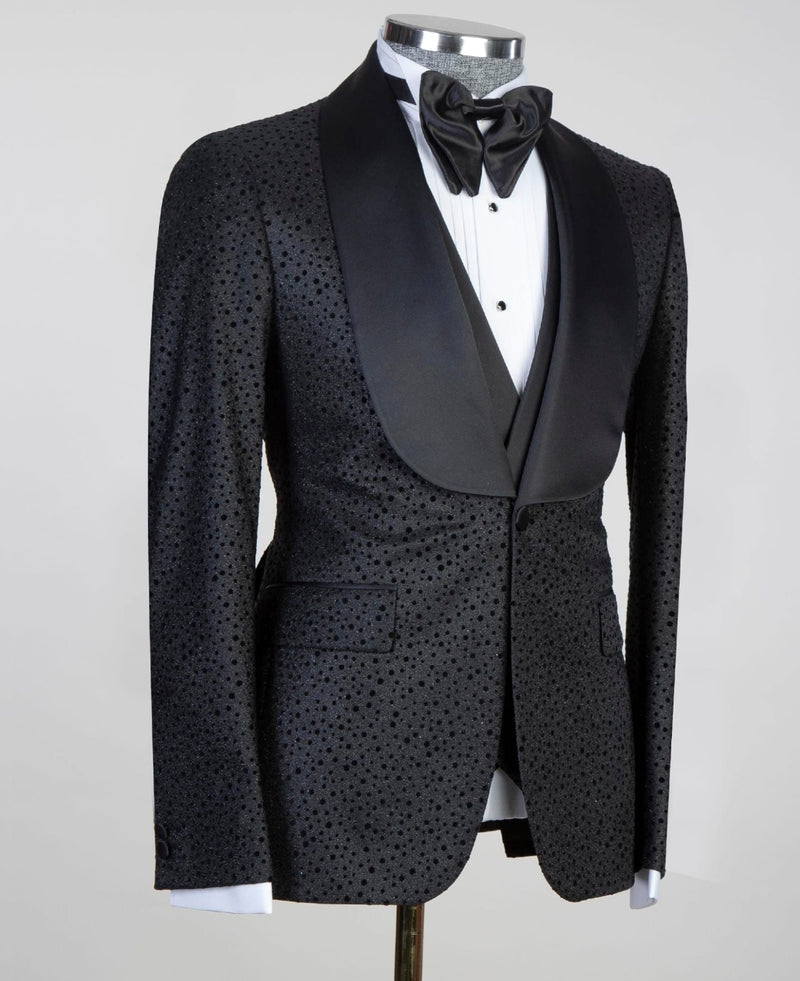 Modern Black Three Pieces Shawl Lapel Men Suits for Wedding by Duane-Wedding Suits-BallBride