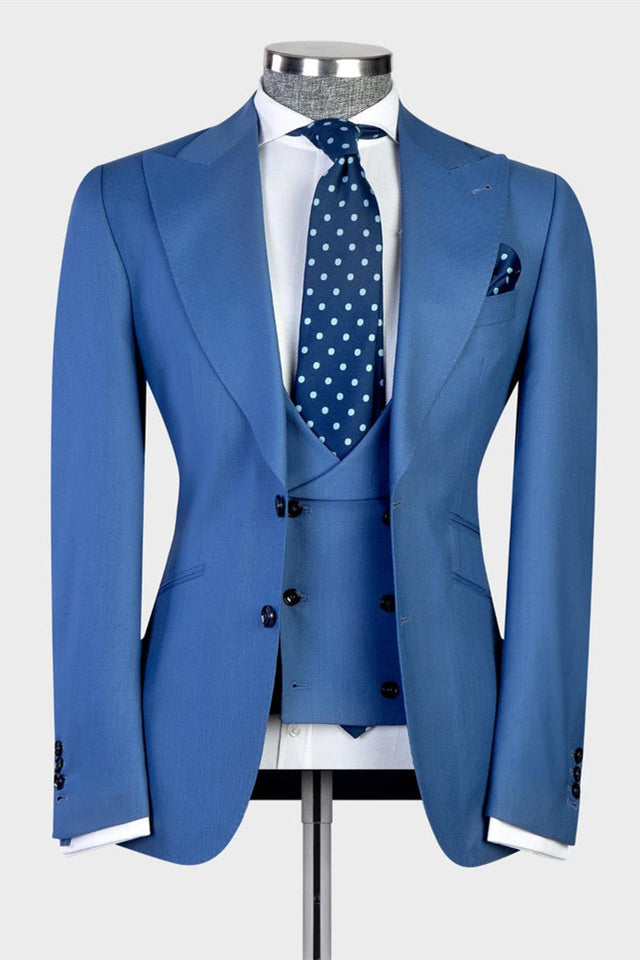 Modern Blue 3-piece Peaked Lapel Men Suit - Business Look-Wedding Suits-BallBride