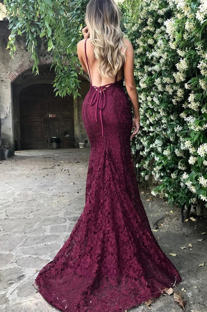 Modern Burgundy V-Neck Sleeveless Mermaid Prom Dress Backless-Occasion Dress-BallBride