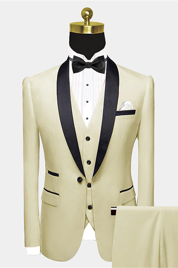 Modern Champagne Shawl Lapel Tuxedo Damask Wedding Suit For Men-Wedding Suits-BallBride