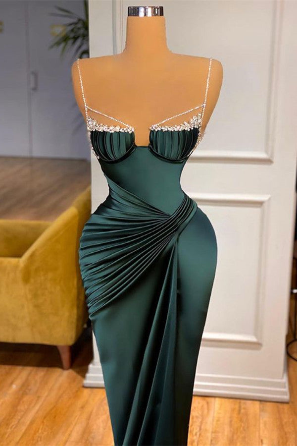 Modern Dark Green Spaghetti-Straps Mermaid Prom Dress Long-Occasion Dress-BallBride