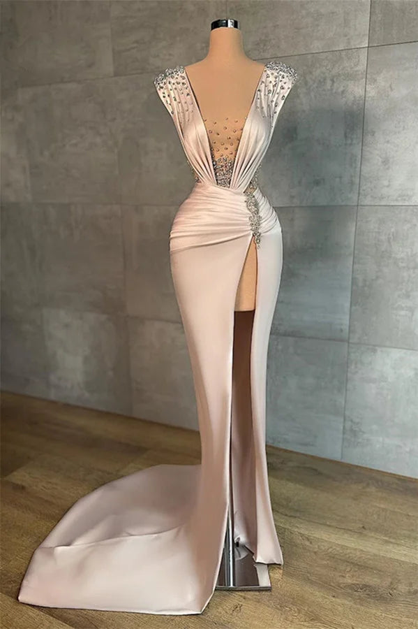 Modern Mermaid Long Evening Dress High Split With Beads-BallBride