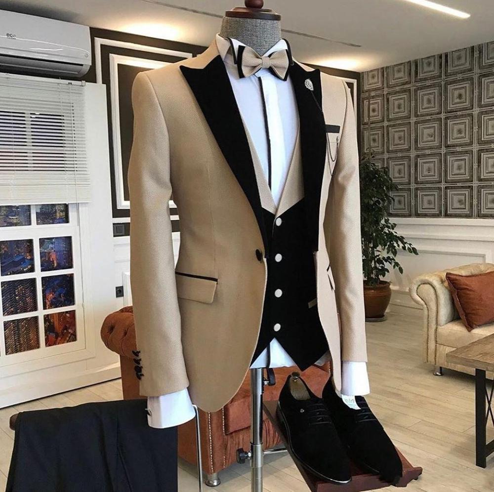 Modern One Button Wedding Suit For Men - Peaked Lapel Slim Fit-Wedding Suits-BallBride