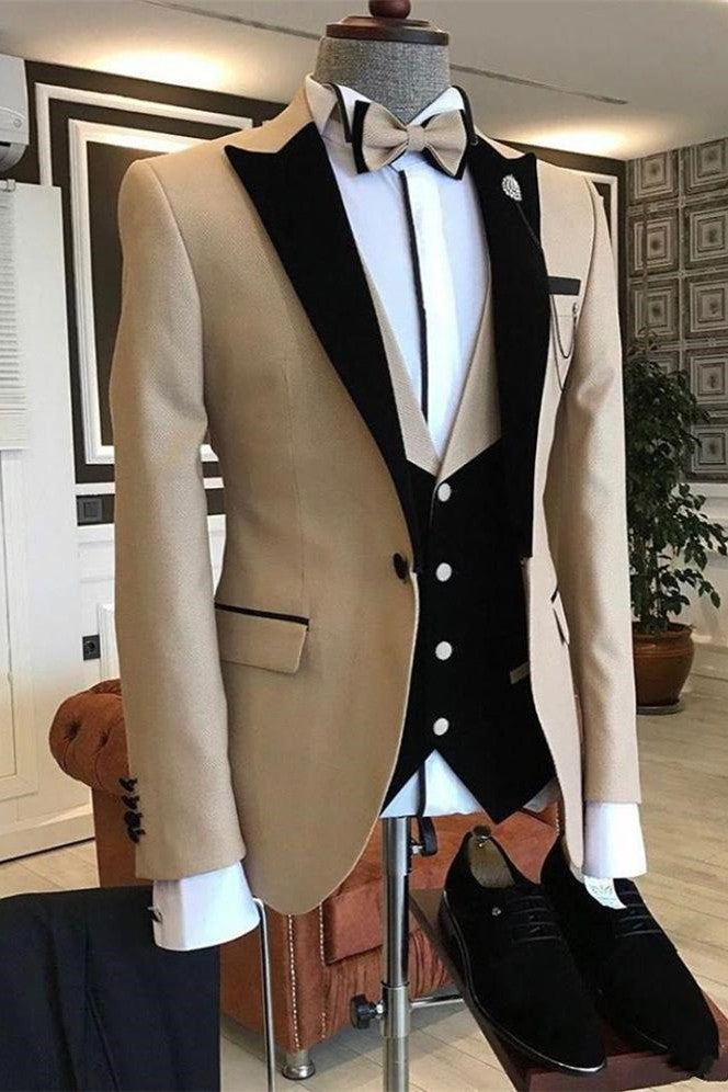 Modern One Button Wedding Suit For Men - Peaked Lapel Slim Fit-Wedding Suits-BallBride