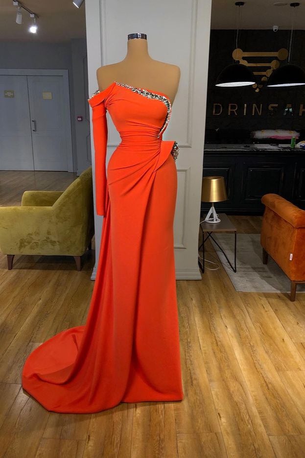 Modern Orange Mermaid Prom Dress with Sequins Long Sleeves-Occasion Dress-BallBride