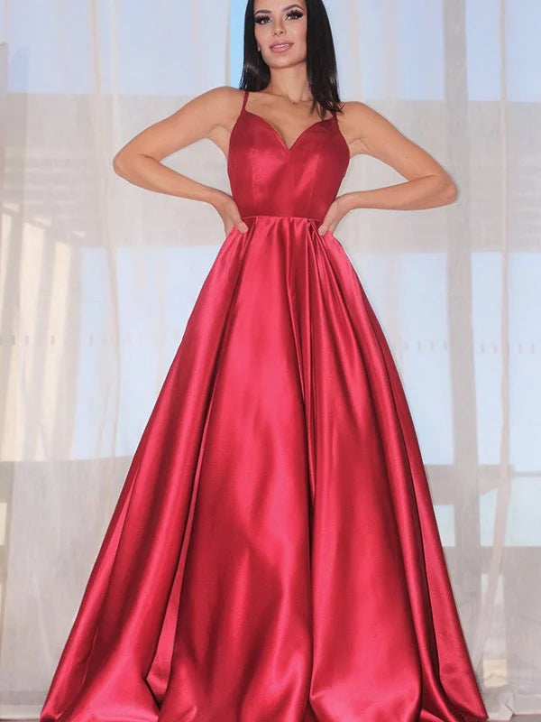 Modern Red Spaghetti-Straps Evening Dress Zipper Back-BallBride