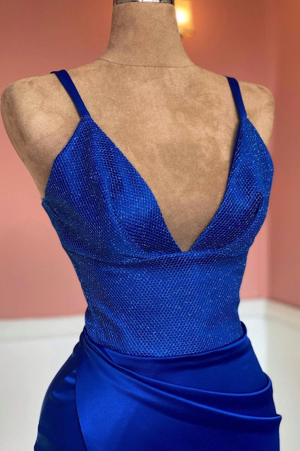 Modern Royal Blue V-Neck Mermaid Prom Dress with Split-Occasion Dress-BallBride