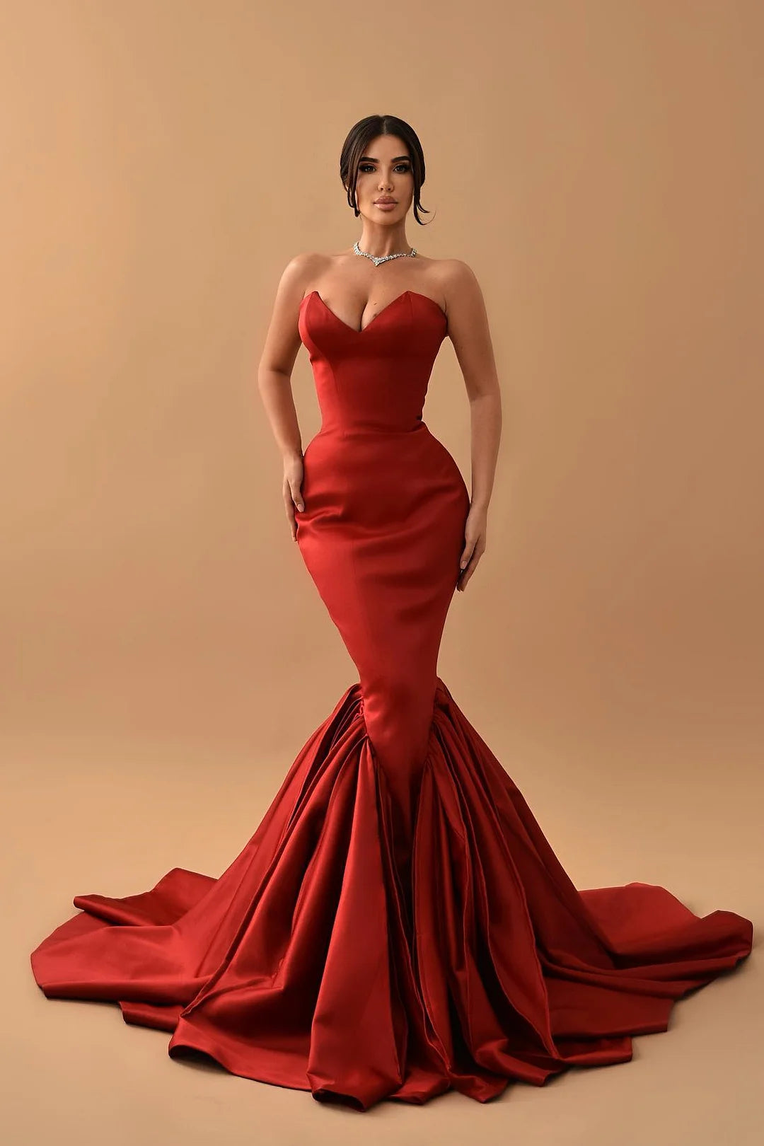 Modern Rust Mermaid Evening Dress Sweetheart Long Ruffle Bottom-BallBride