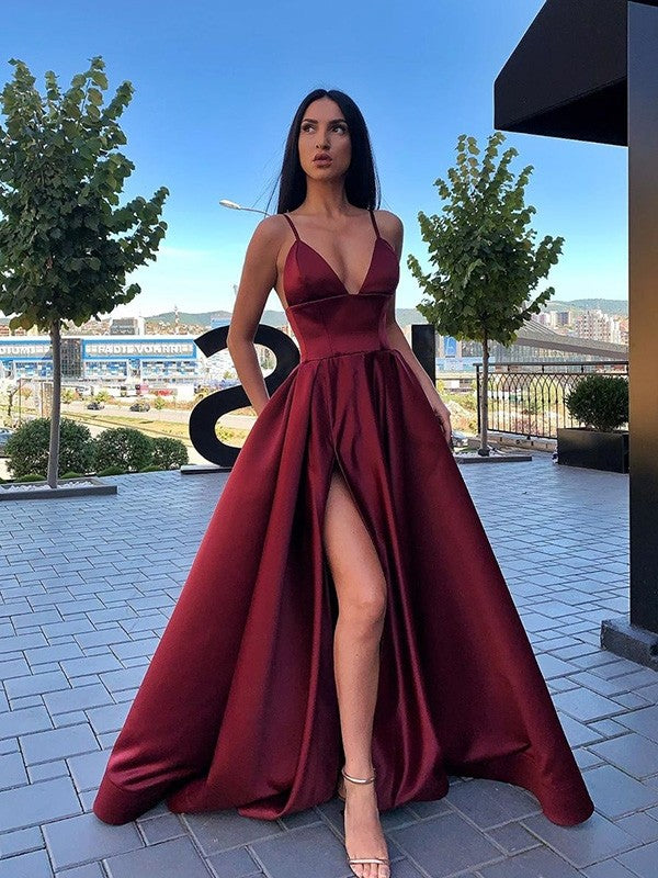 Modern Spaghetti-Straps V-Neck Prom Dress with Pocket-Occasion Dress-BallBride