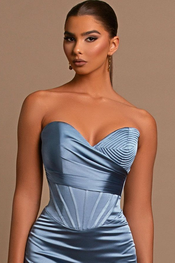 Modest Dusty Blue Sweetheart Long Prom Dress Mermaid Online-Occasion Dress-BallBride
