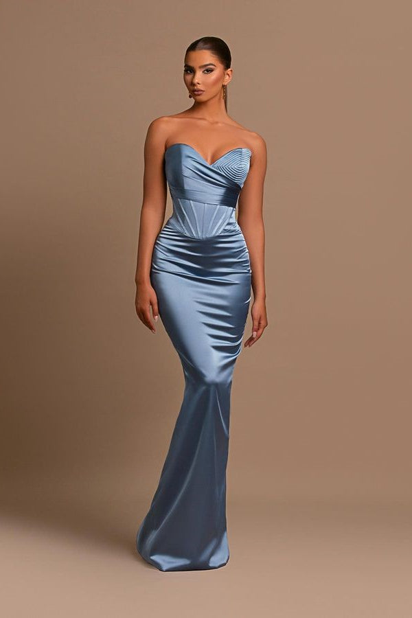 Modest Dusty Blue Sweetheart Long Prom Dress Mermaid Online-Occasion Dress-BallBride