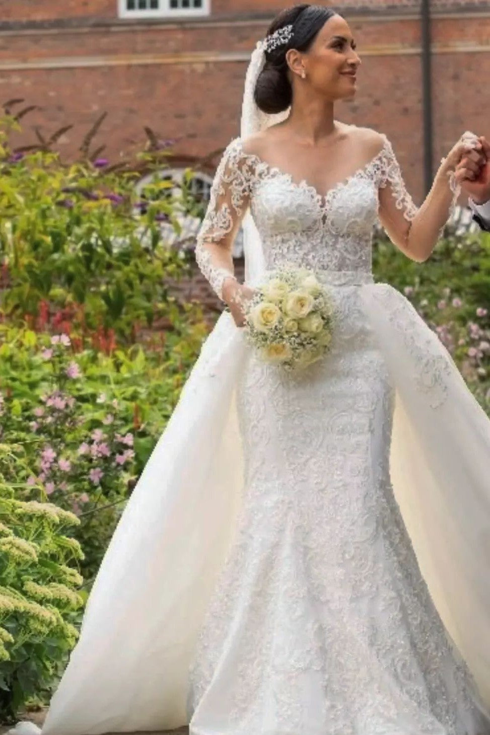 Modest Mermaid Lace Wedding Dress with Long Sleeves-Wedding Dresses-BallBride