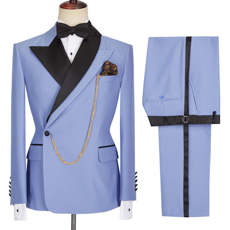 Morden Blue Best Fited Business Suit with Peaked Lapel for Guys-Prom Suits-BallBride