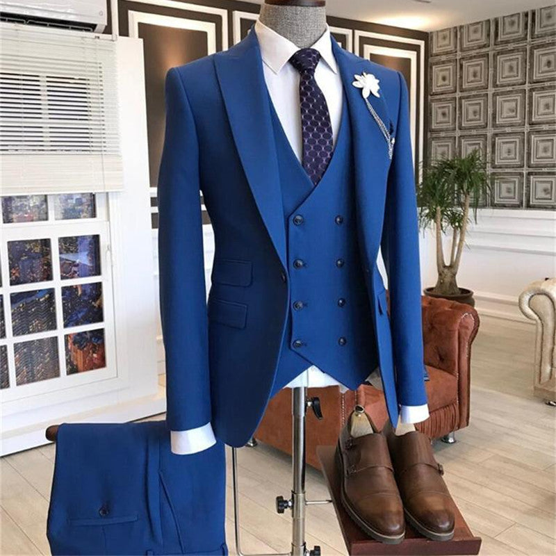 Morden Blue Prince Prom Suit - Three-Pieces Peaked Lapel-Prom Suits-BallBride