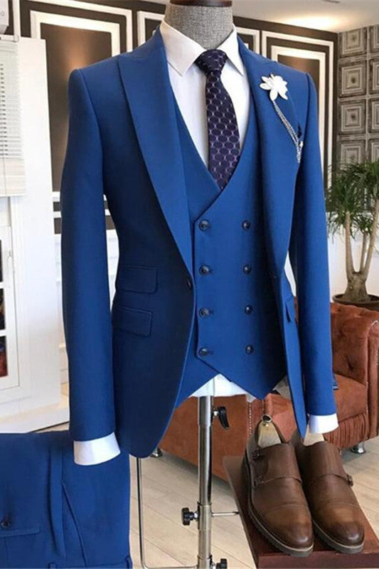 Morden Blue Prince Prom Suit - Three-Pieces Peaked Lapel-Prom Suits-BallBride