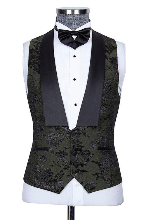 Nathanael Handsome Black 3-Piece Jacquard Peaked Lapel Wedding Groom Suit Online-Wedding Suits-BallBride