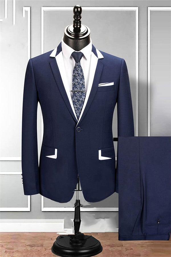 Navy Blue Groom and Groomsmen Suits with Notched Lapels-Business & Formal Suits-BallBride