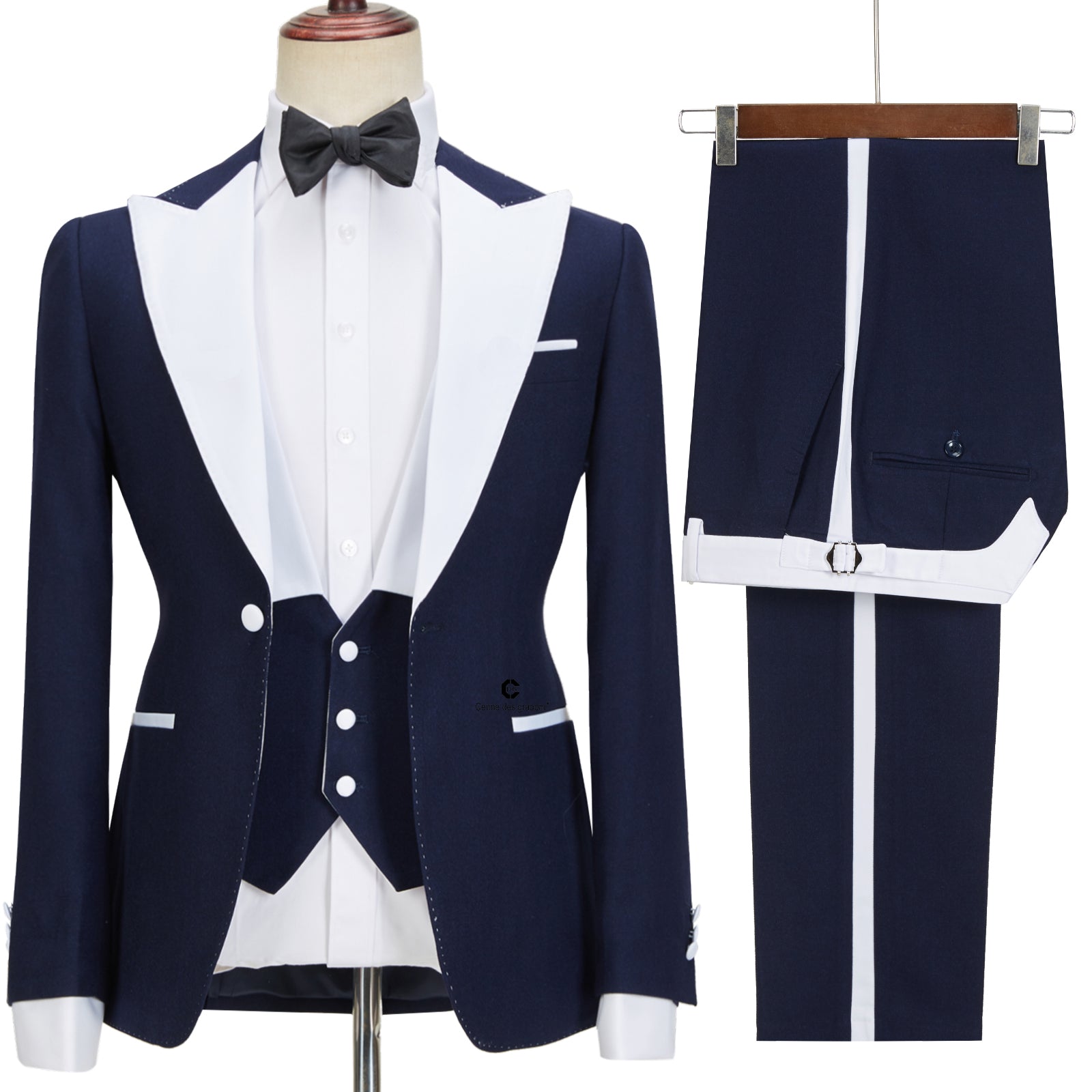 Navy Blue Peaked Lapel Easy Fit Three Pieces Suit for Men by Tyler-Wedding Suits-BallBride