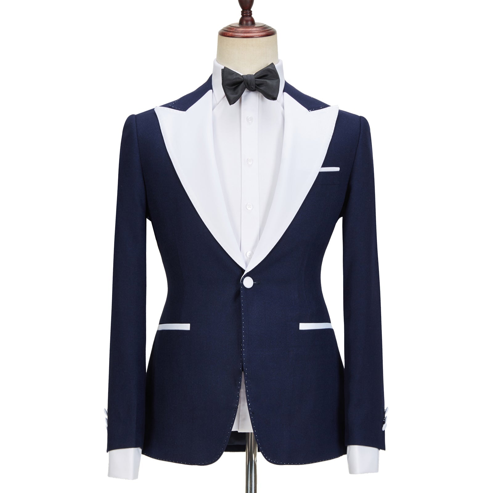 Navy Blue Peaked Lapel Easy Fit Three Pieces Suit for Men by Tyler-Wedding Suits-BallBride