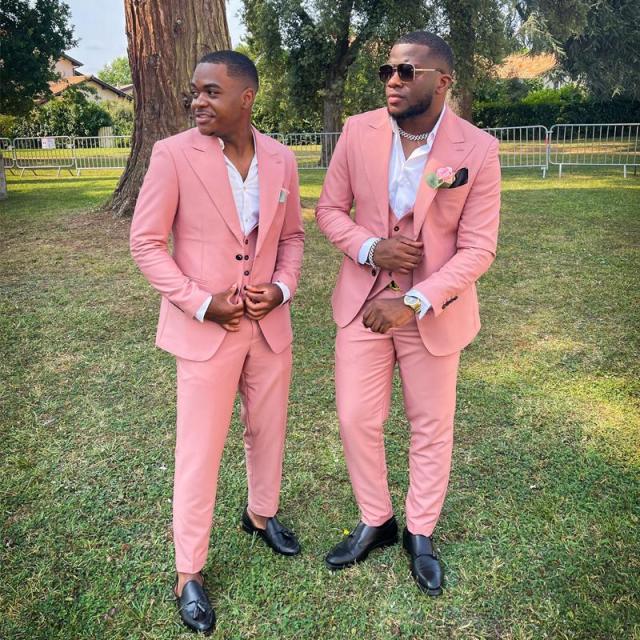 New Arrival Christopher Pink Three Piece Peaked Lapel Groomsmen Suits-Wedding Suits-BallBride