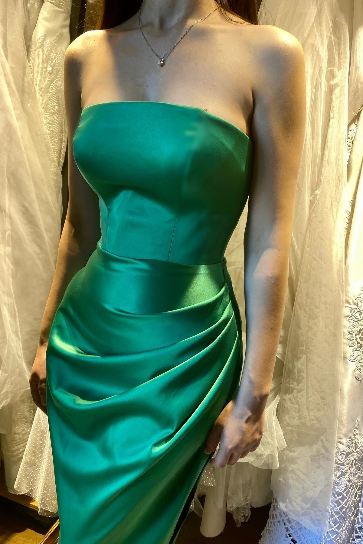 New Arrival Emerald Strapless Sleeveless Mermaid Prom Dress With Pleats & Split-Occasion Dress-BallBride