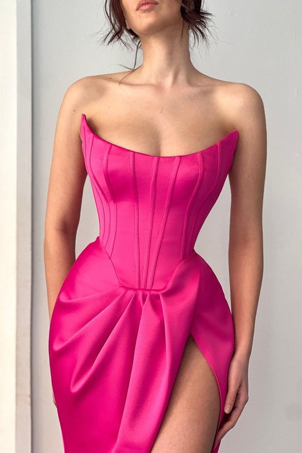 New Arrival Fuchsia Strapless Prom Dress with High Split for Mermaid Look Online-Occasion Dress-BallBride