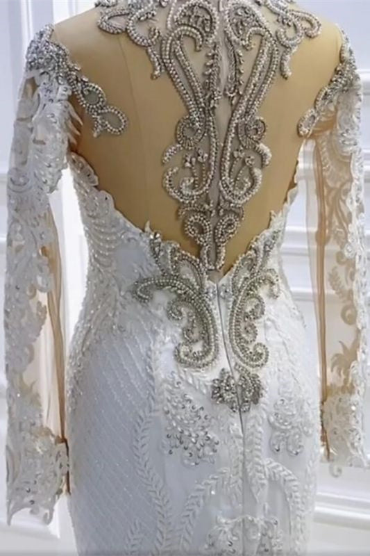 New Arrival Long Sleeves Mermaid Wedding Dress with Beadings and Appliques-Wedding Dresses-BallBride