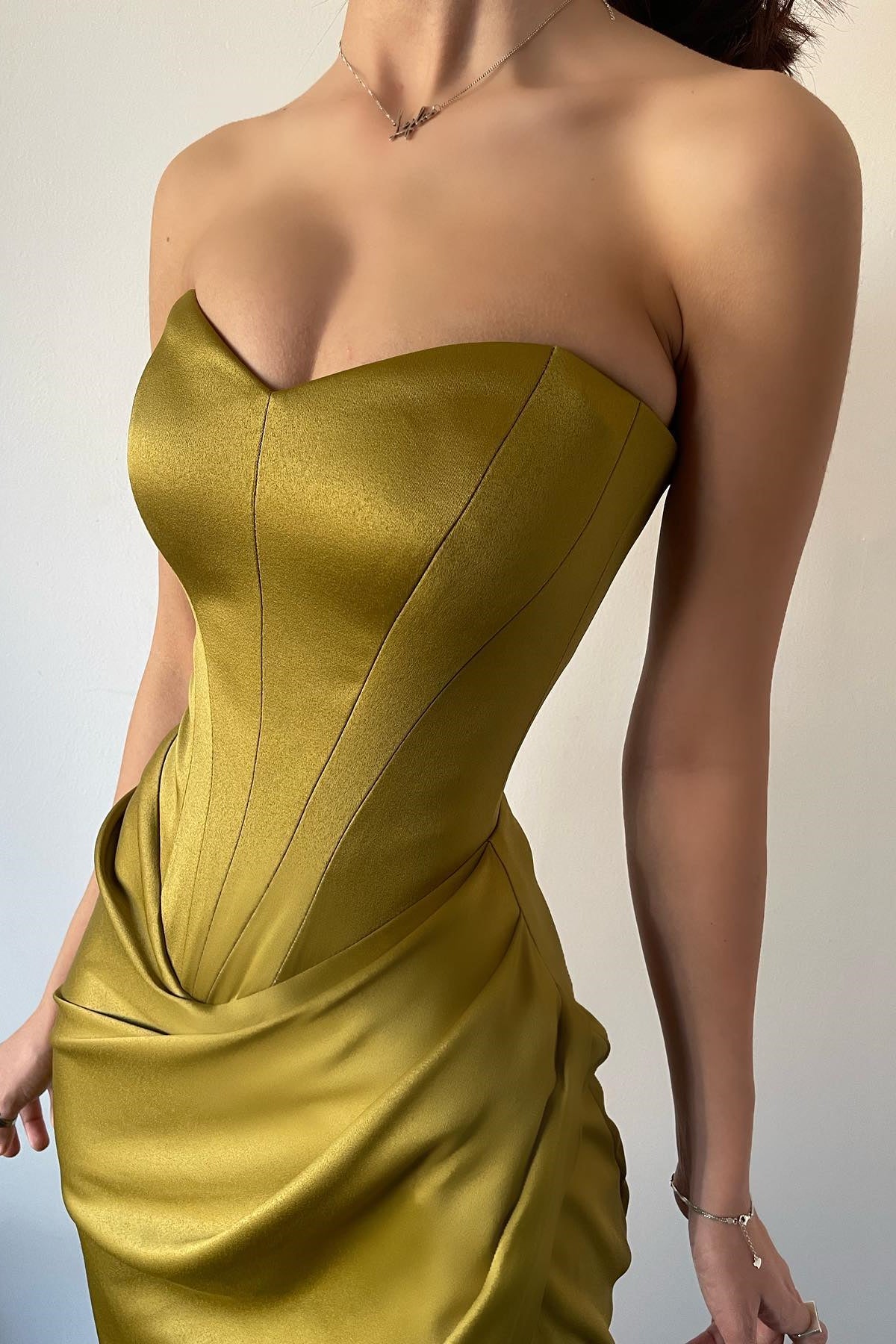 New Arrival Olive Green V-Neck Mermaid Prom Dress With Split and Pleats-Occasion Dress-BallBride