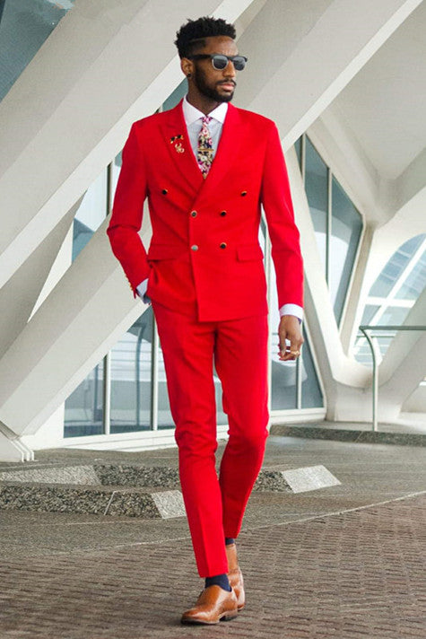 New Arrival Red Peaked Lapel Double Breasted Men's Marriage Suit-Prom Suits-BallBride