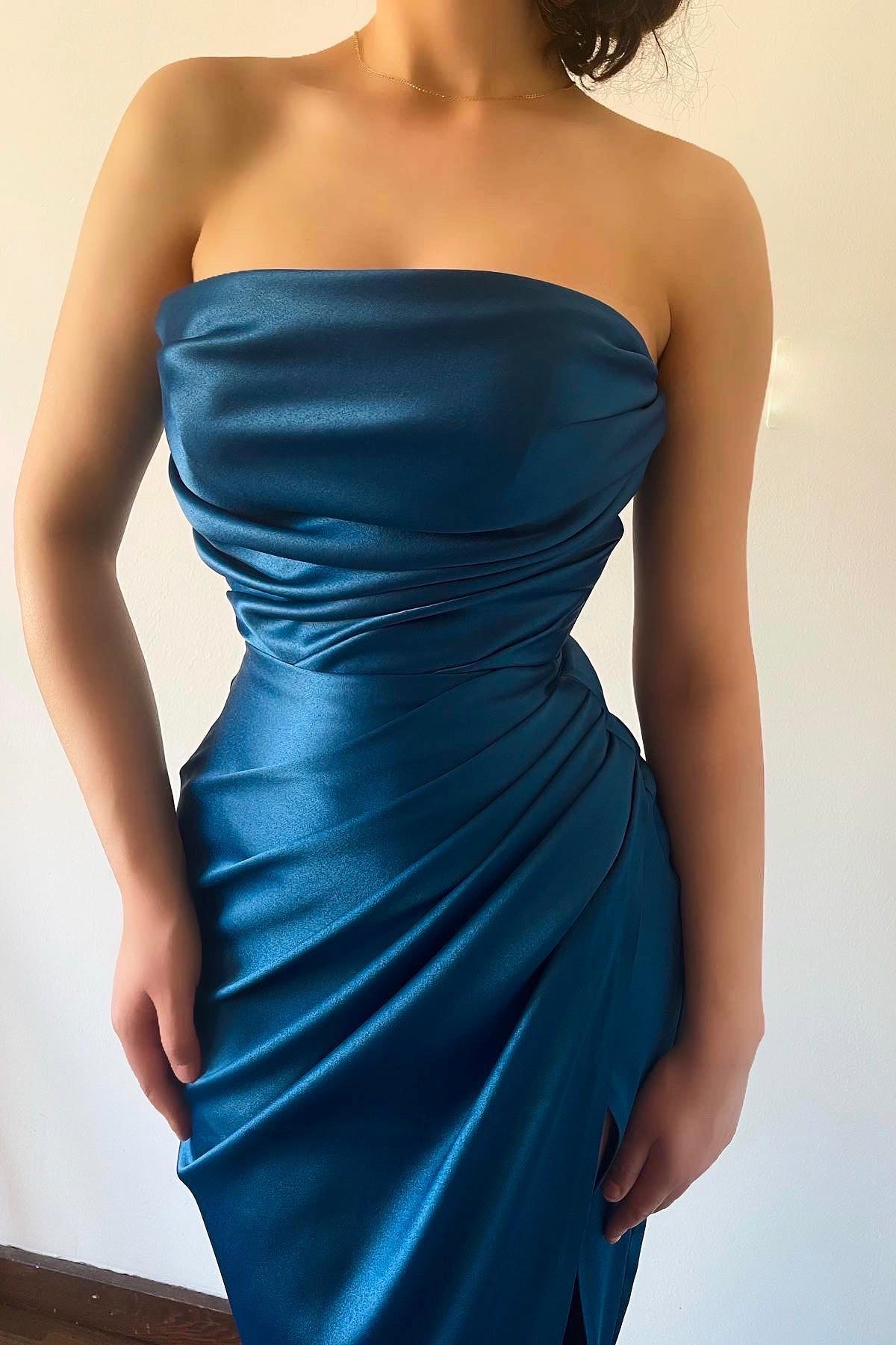 New Arrival Royal Blue Strapless Mermaid Prom Dress With Split-Occasion Dress-BallBride