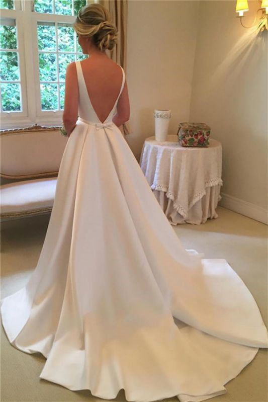 New Arrival Sleeveless Satin Princess Wedding Dress with Open Back Long-Wedding Dresses-BallBride