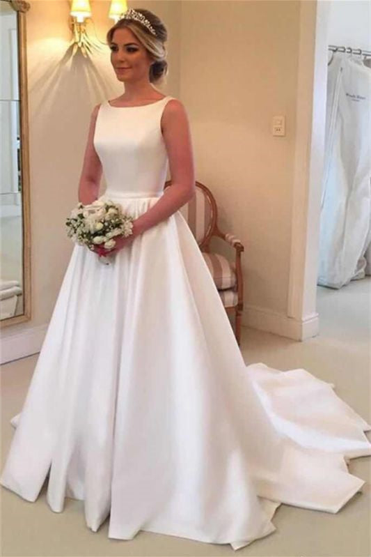 New Arrival Sleeveless Satin Princess Wedding Dress with Open Back Long-Wedding Dresses-BallBride