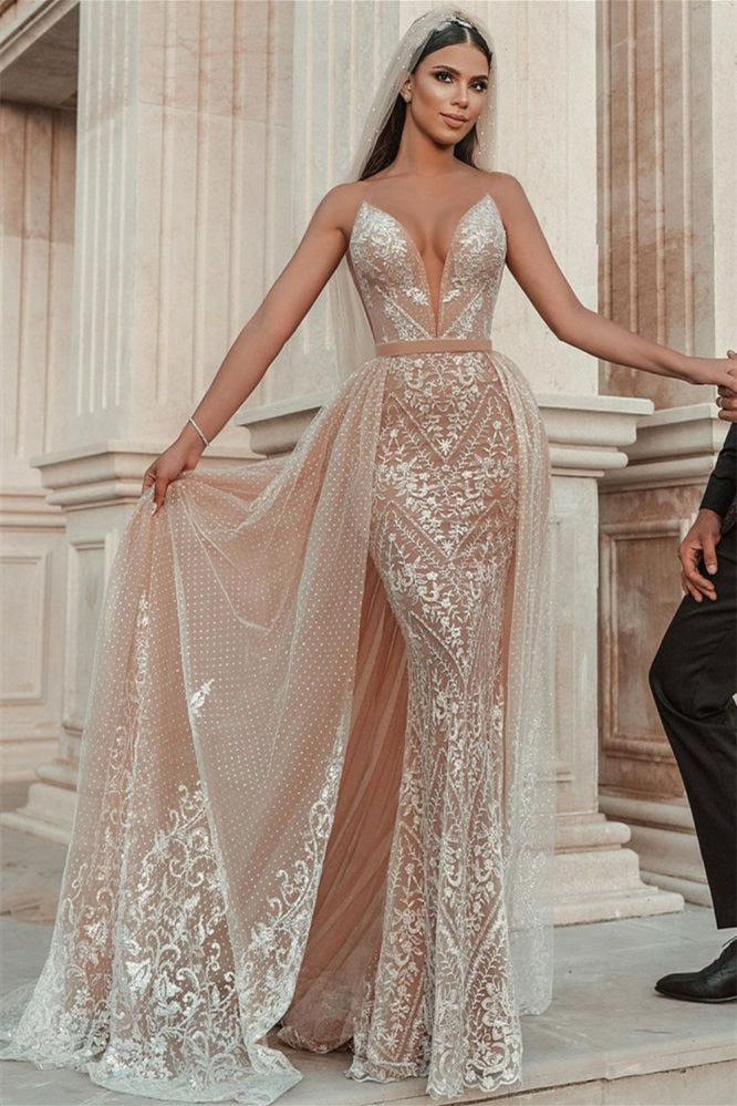 New Arrival Spaghetti-Straps Mermaid Wedding Dress With Appliques Ruffles-Wedding Dresses-BallBride
