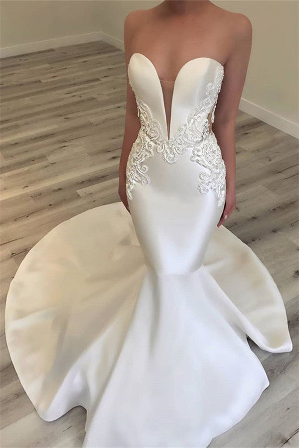 New Arrival V-Neck Sleeveless Summer Wedding Dress with Lace Applique-Wedding Dresses-BallBride