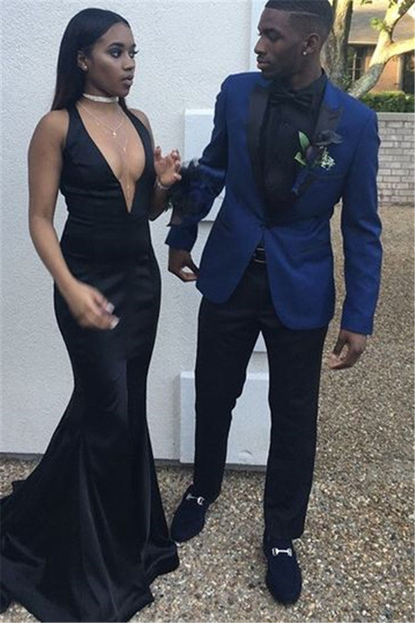 New Arrive Navy Blue Formal Business Dinner Prom Suit with Peaked Lapel-Prom Suits-BallBride