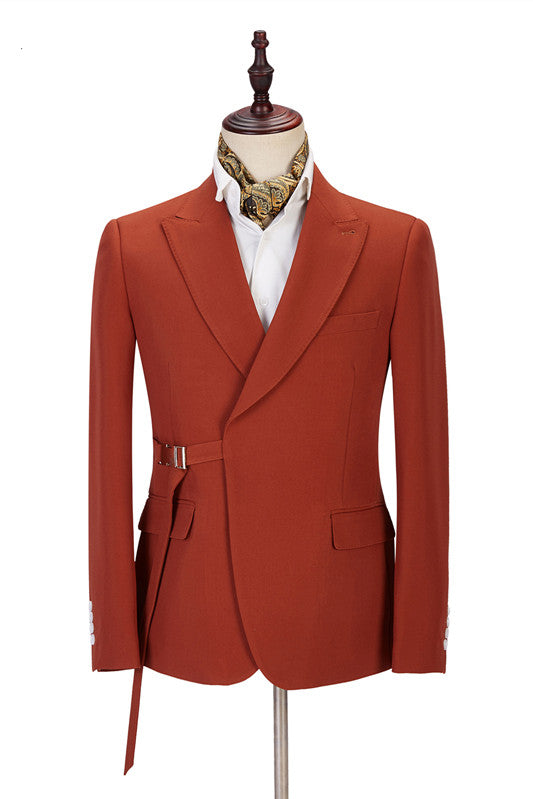 New Arrive Orange Blazer with Peaked Lapel for Groom-Prom Suits-BallBride