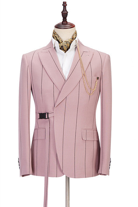 New Arrive Pink Slim Fit Prince Suit For Groom With Striped Peaked Lapel-Prom Suits-BallBride