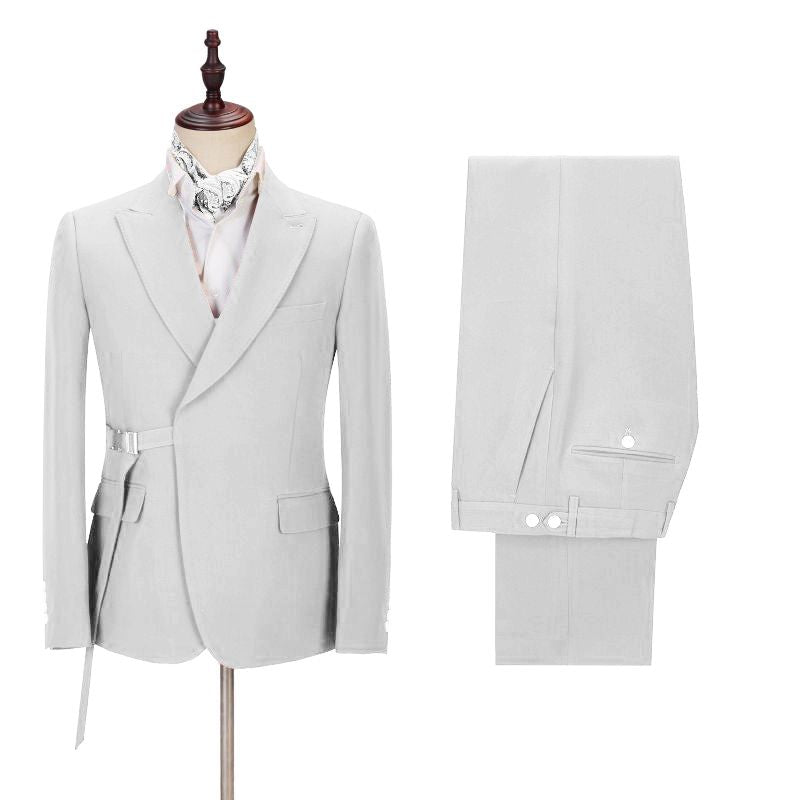 New Arrive Silver Reception Suits With Peaked Lapel and Adjustable Buckle-Prom Suits-BallBride