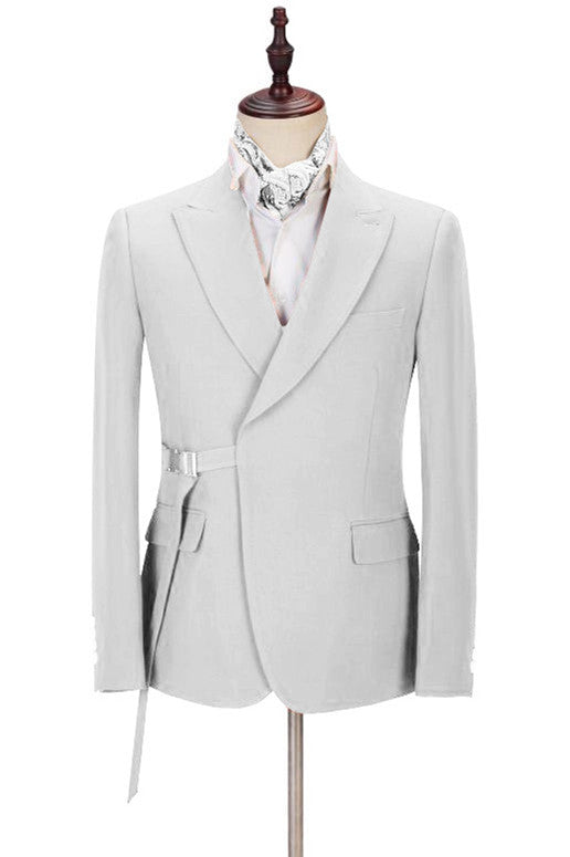 New Arrive Silver Reception Suits With Peaked Lapel and Adjustable Buckle-Prom Suits-BallBride