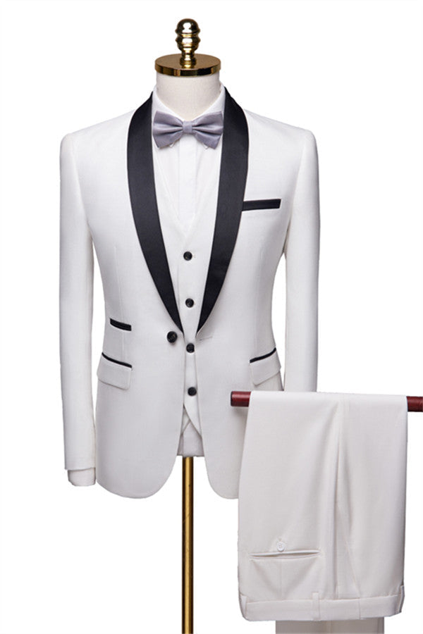 New Fashion White Shawl Lapel Slim Fit Wedding Suit-Wedding Suits-BallBride