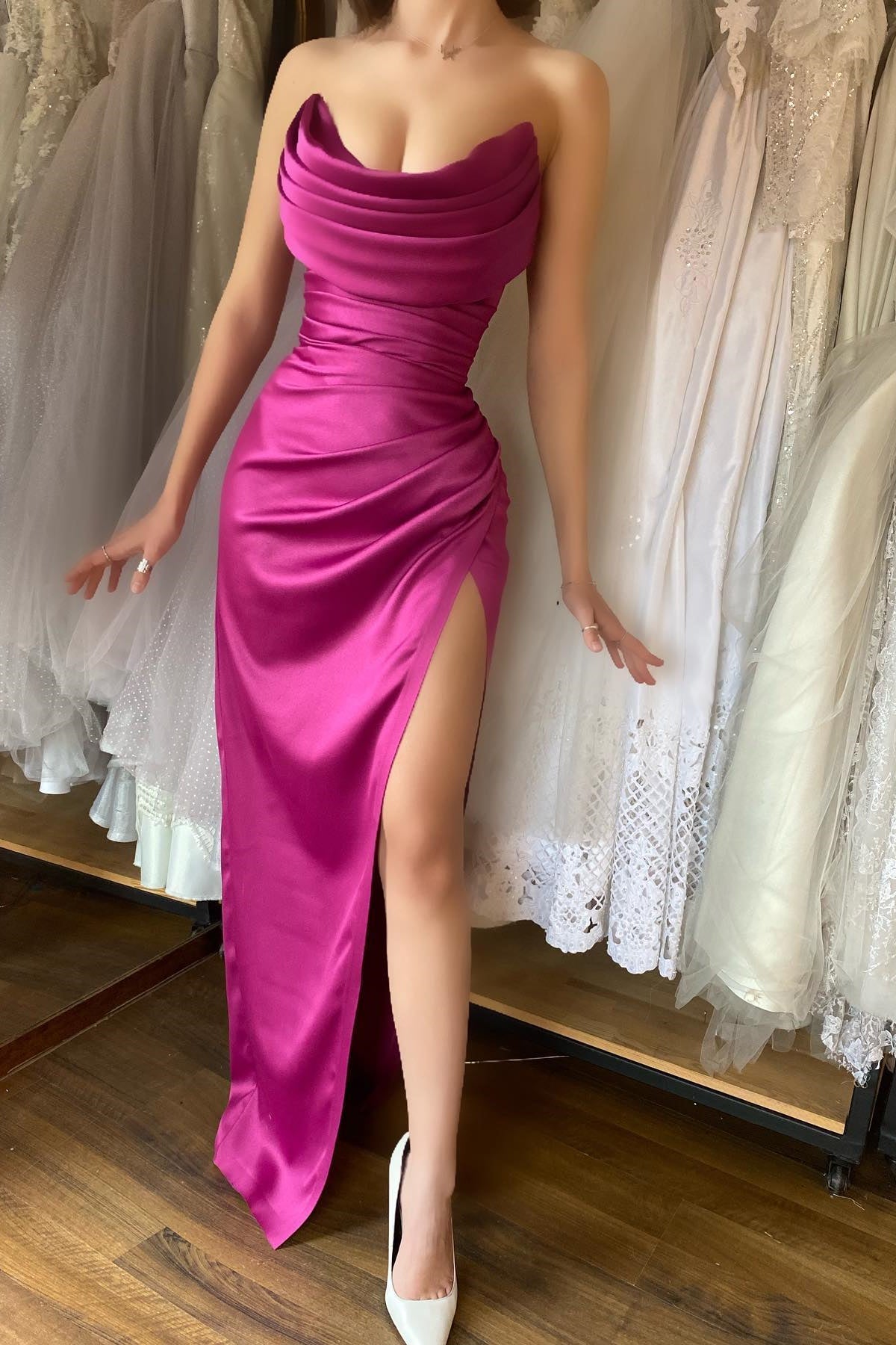 New Fuchsia Sweetheart Mermaid Prom Dress With Split & Pleats-Occasion Dress-BallBride