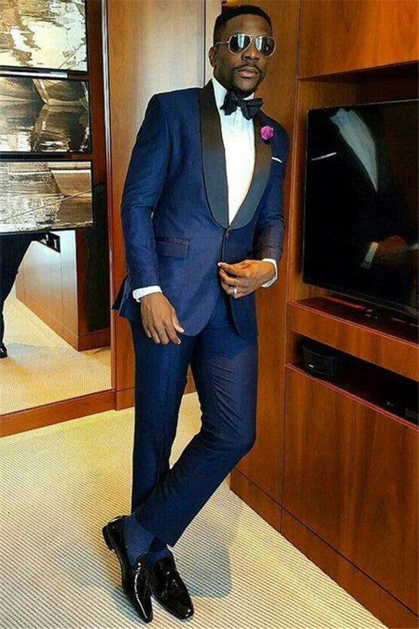 Newest Joshua Homecoming Prom Suit - Navy Blue Slim Fit with Shawl Lapel-Prom Suits-BallBride